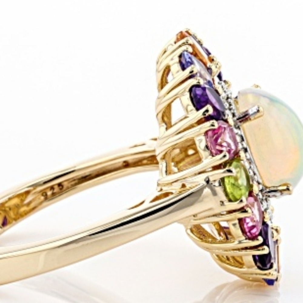 Genuine Opal & Multiple Gemstone Ring 18k Yellow Gold Vermeil Size 7! - Picture 6 of 12
